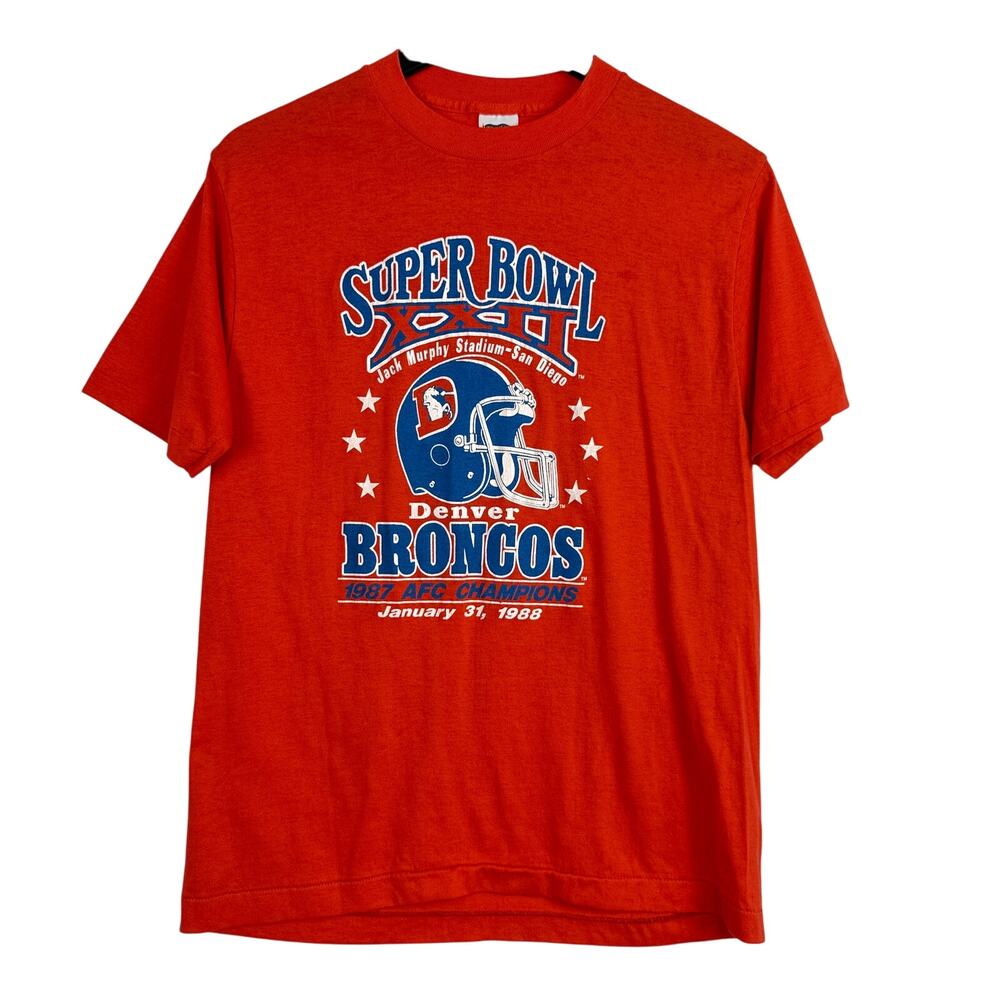Vintage Trench Super Bowl XXII Denver Broncos 1988 TShirt Orange - L 42-44